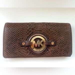 Michael Kors Textured Brown Clutch with Gold Accent